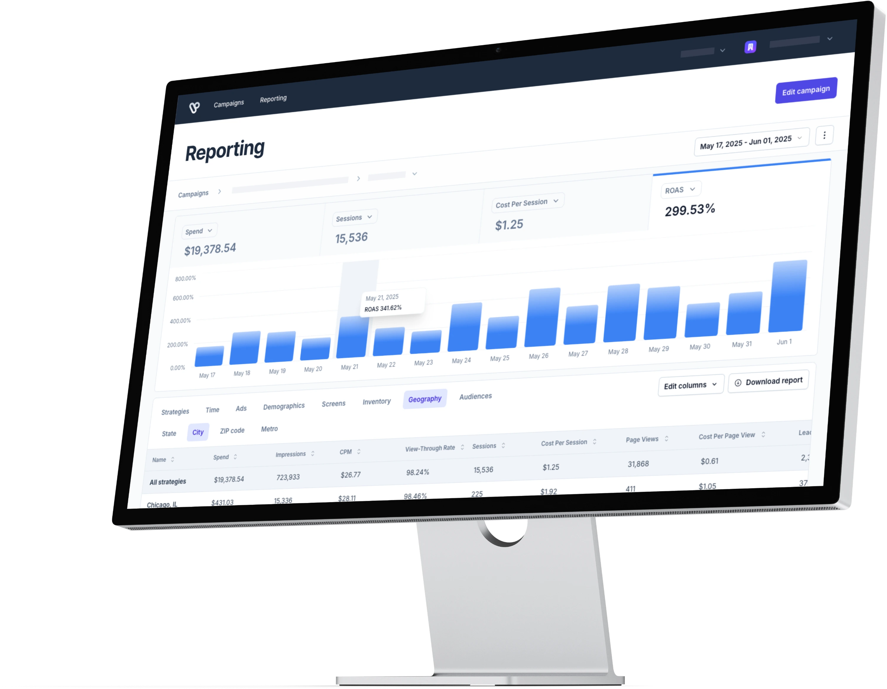 TV advertising platform interface